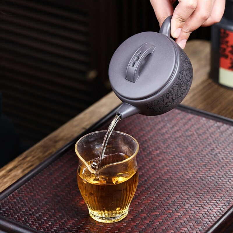 Handmade Tea Pot With 10 Infuser Holes 180ml Master Pot Hand Carved Zisha Teapot