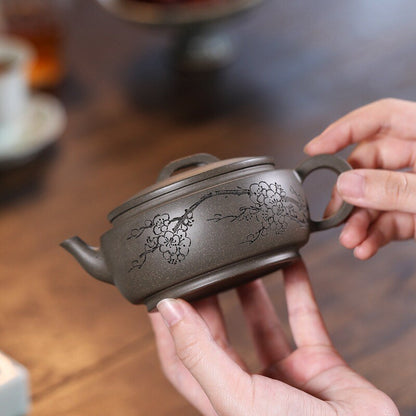 True Yixing Zisha Qing Duan Clay Pot Marked Flower China Tea Pot Handmade Carve