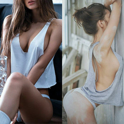 Women's Sexy T-shirt Loose Sleeveless Tank Side Open Short Beach Tops Vest Tank