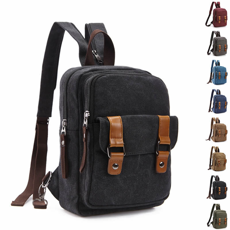 Men's Canvas Convertible Small Mini Backpack Rucksack Chest Pack Sling Bag