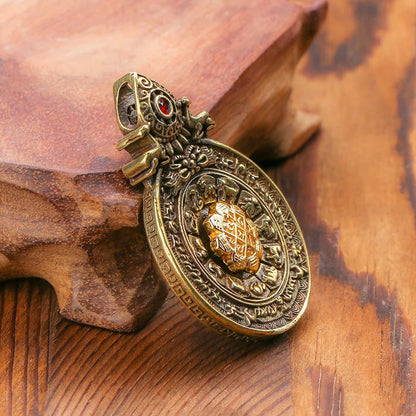 Vintage Brass Buddhist Tantra Eight Diagrams Keychain Zodiac Amulet Pendant