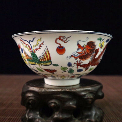 Collected Old Chinese Exquisite Porcelain Color Hand Painted Dragon Phoenix Bowl