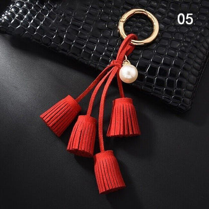 Women Leather Tassel Key Chain Charm Purse Key Fob Ring Handbag Pendant Ornament