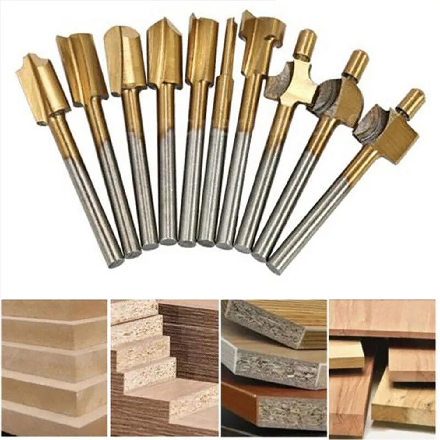 10Pcs 1/8" 3MM Titanium Hss Router Bits Trimmer Shank For Rotary Tool Portable