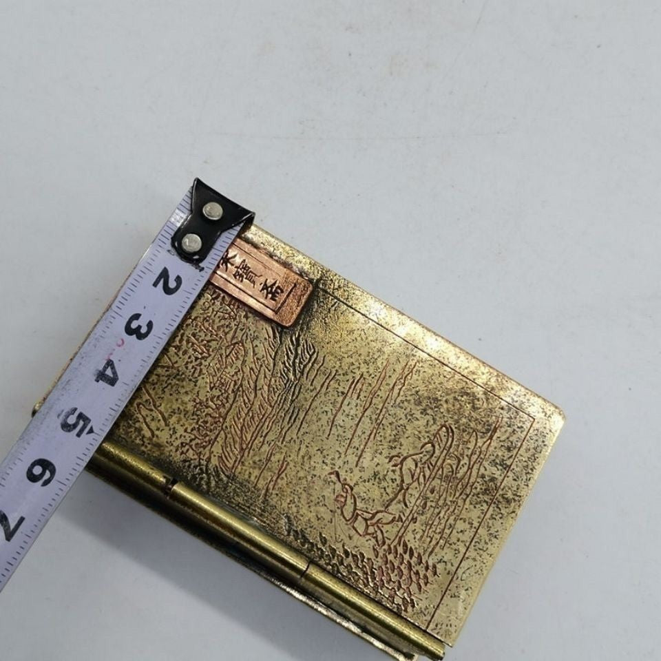Vintage Brass Tobacco Box Landscape Relief Pure Copper Ink Cartridge Pipe Case
