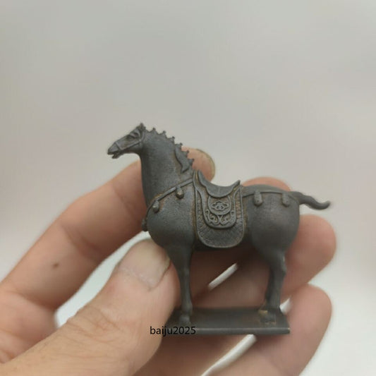 China Tang Horse Model Statue Solid Old Brass Car Ornament Tea Pet Table Decor