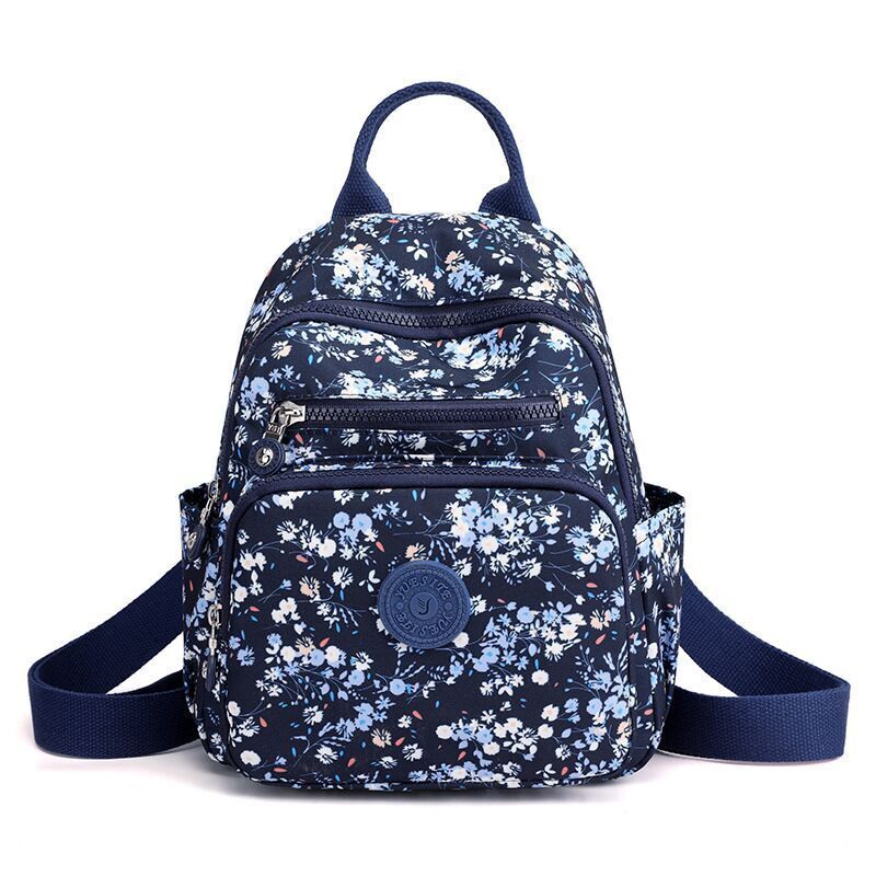 Small Backpack Flower Printing Shoulder Bag Waterproof Nylon Rucksack 20L Zipper