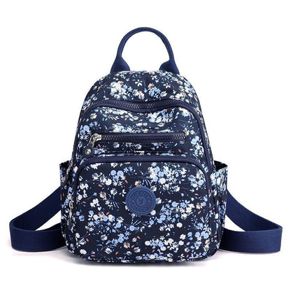 Small Backpack Flower Printing Shoulder Bag Waterproof Nylon Rucksack 20L Zipper