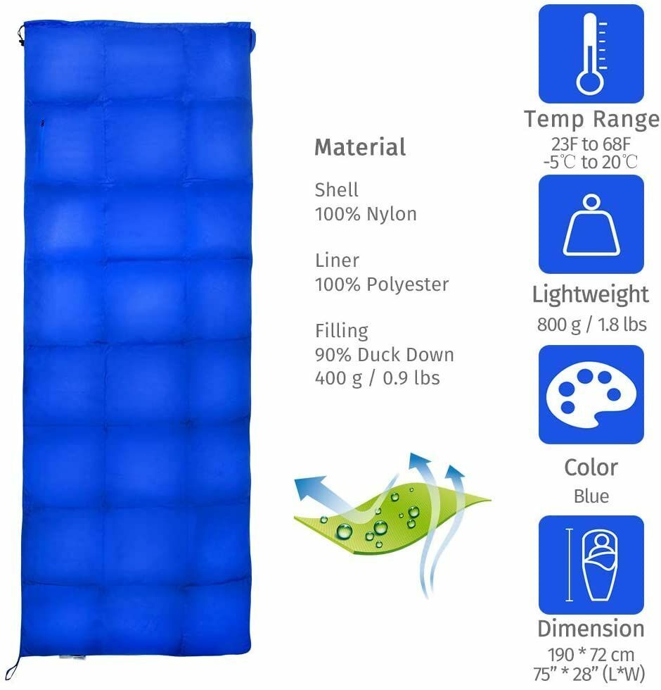 Camping Sleeping Bag Duck Down Waterproof Compression Pack Winter Tourism Adults
