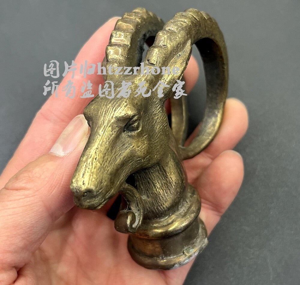 Brass Goat Head Walking Stick Cane Handle Top Topper Hand Grip Holder Decor