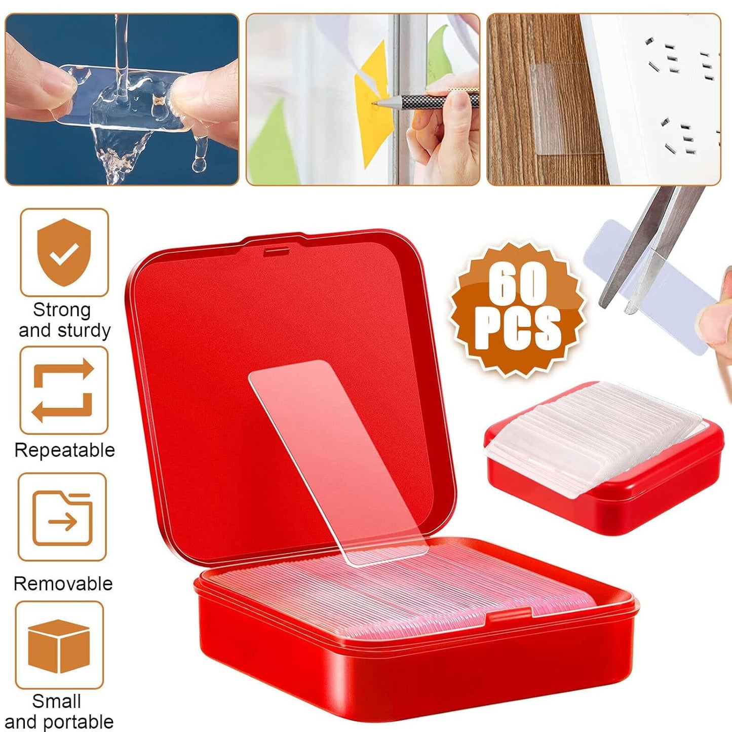 60pcs Double-sided Invisible Sticker Transparent Adhesive Traceless Sealing Tape