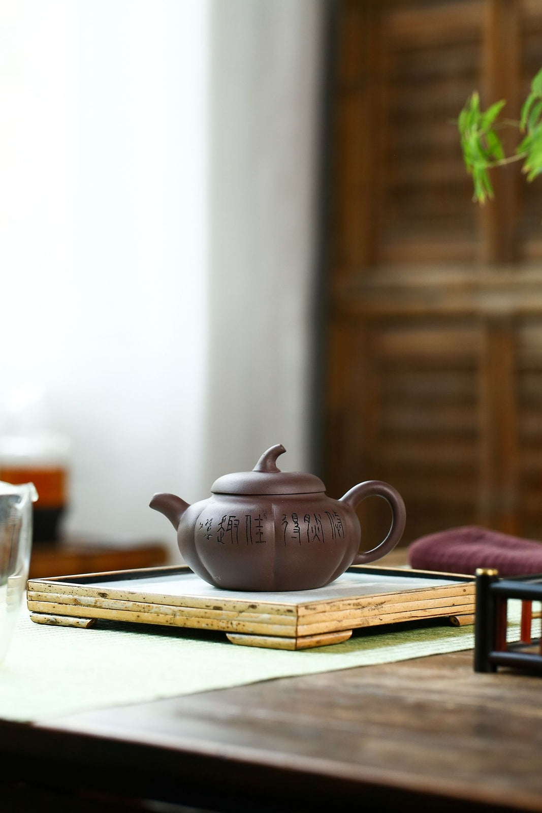 5.7" Collect Chinese Yixing Zisha Pottery Old Purple Clay 280ML Pumpkin Teapot