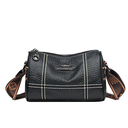 Genuine Leather Small Crossbody Bag Women's Zipper Shoulder Soft Plaid Purses