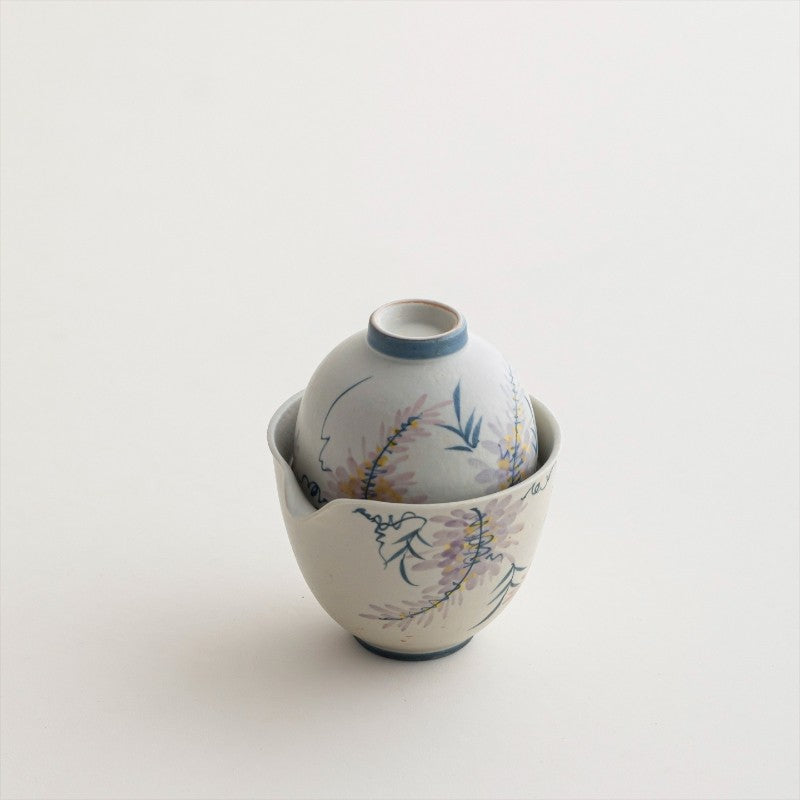 Portable Tea Set Ceramic Handpainted Tea Pot With Infuser Lid Matching Tea Cup