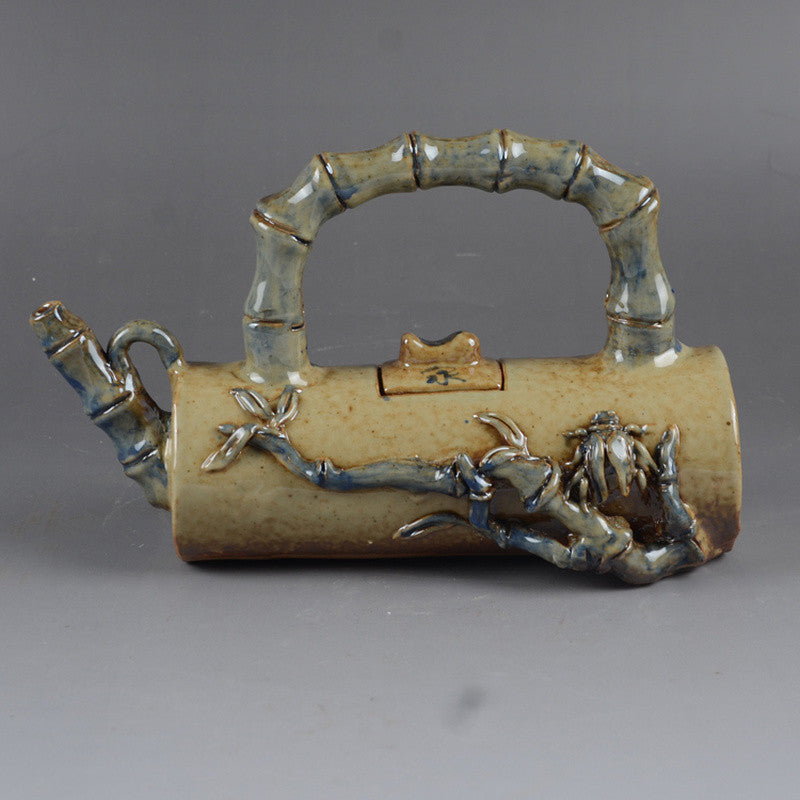 Antique Collection Jingdezhen Ceramics Bamboo Handle Pot Teapot Decoration