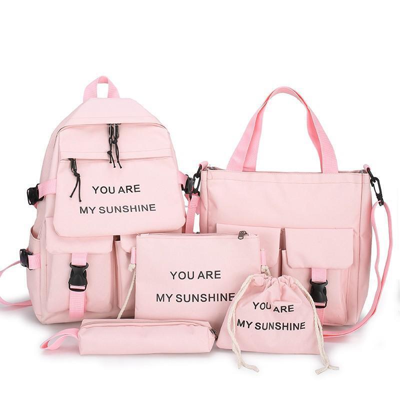 4 Pcs Set Women Backpack Laptop School Bags College Student Book Bag Rucksack