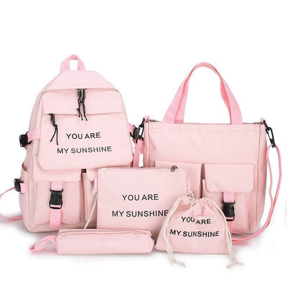 4 Pcs Set Women Backpack Laptop School Bags College Student Book Bag Rucksack