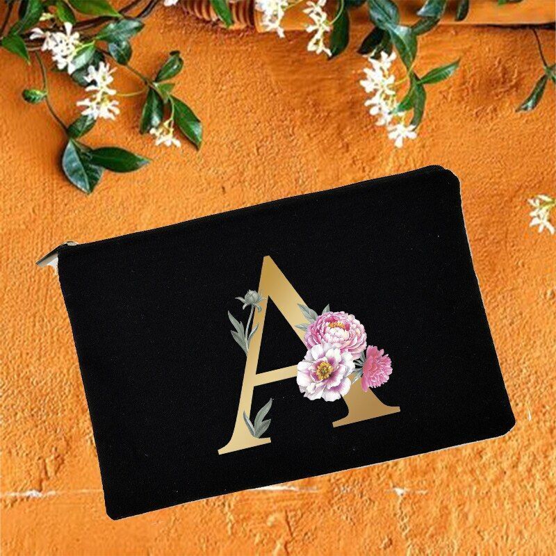 Makeup Bag Floral Alphabet Print Cosmetic Case Bridal Party Pouch Purse 14*22 CM