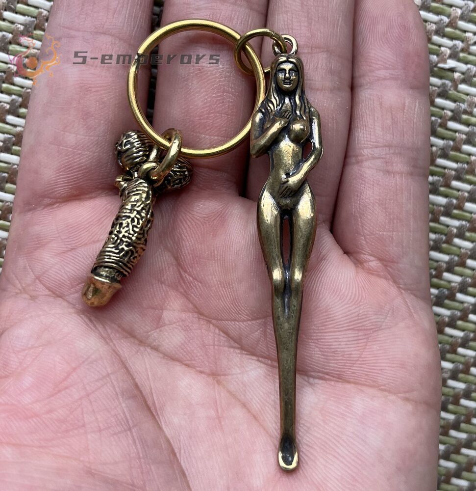 Brass Naked Beauty Penis Ear Pick Keyring Keychains
