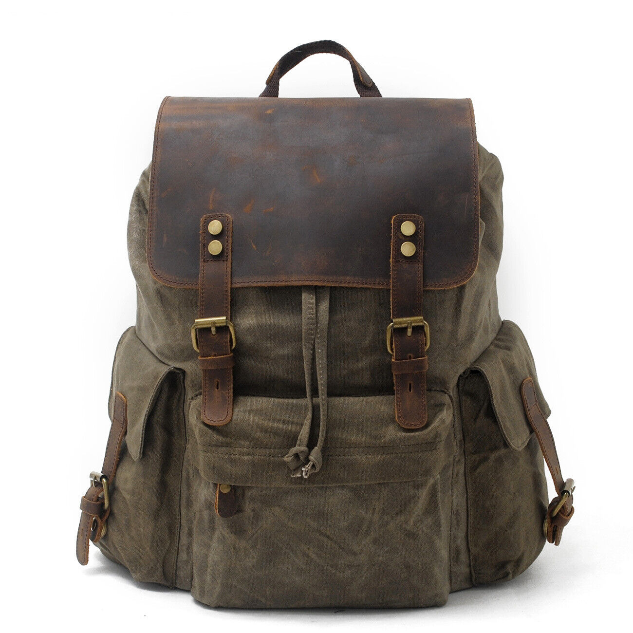Water Resisant Vintage Waxed Canvas Backpack Hiking Travel Bag 15" Laptop Bag