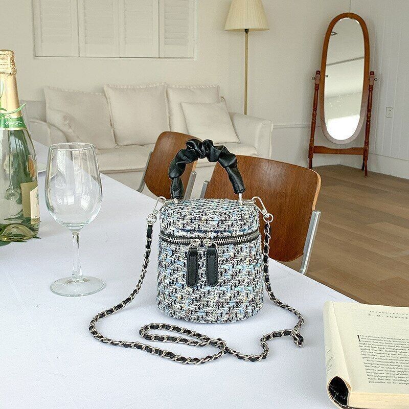 Women Bags Patchwork Tweed Print Mini Handbag Commute Crossbody Shoulder Packs