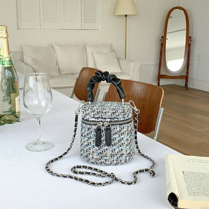 Women Bags Patchwork Tweed Print Mini Handbag Commute Crossbody Shoulder Packs