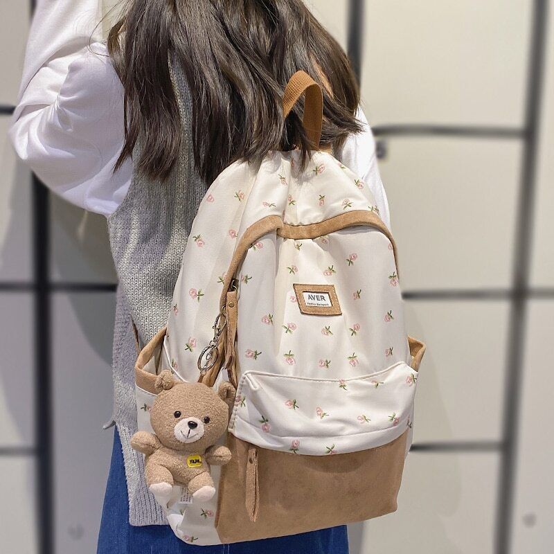 Girl Nylon Floral Bag Ladies Backpack Women Student Bag Female Laptop Backpack