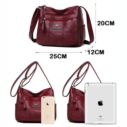 Crossbody Bag Soft Leather Messenger Pouch Retro Woman Handbag Shoulder Purse