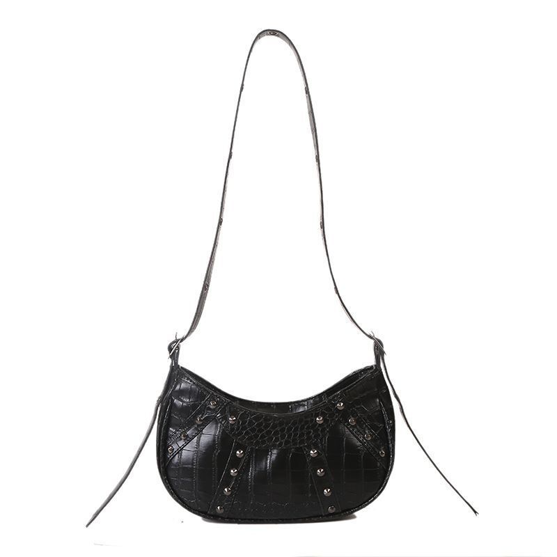 Rivet Hobos Shoulder Bag Vintage Leather Clutch Purse Handbag Underarm 23*15*7CM