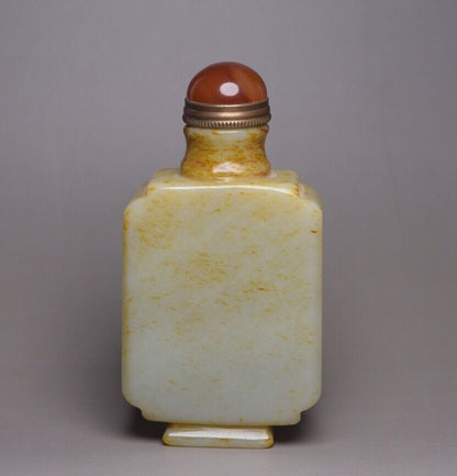 Antique China Hetian Jade Snuff Bottle Carved Nice Snuffbox Art Rare Collection