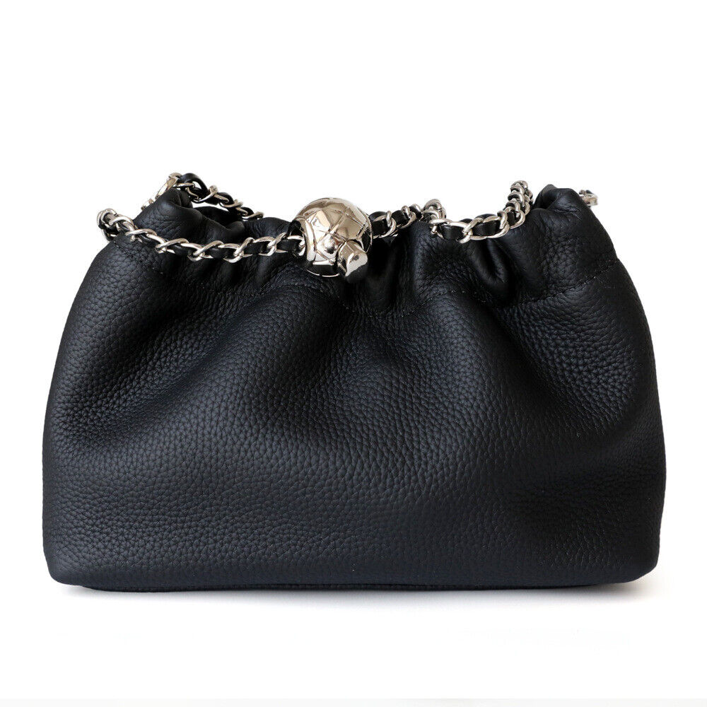 Small Mini Ruched Real Leather Clutch Pouch Purse Shoulder Bag w/ Chain Fashion