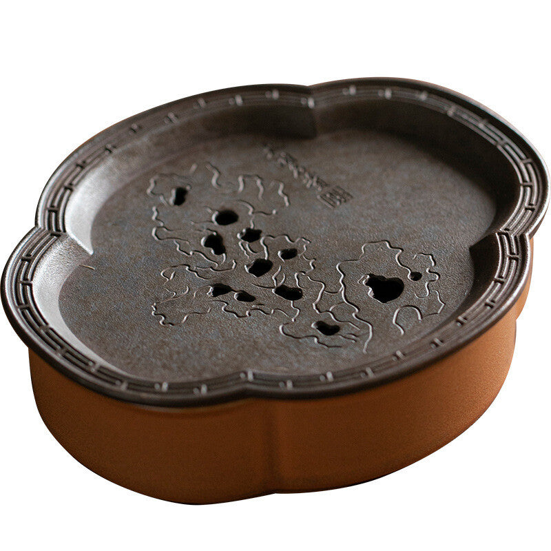 Antique Style Ceramic Tea Plate Water Reservoir Tea Tray Metal Holder For Teapot