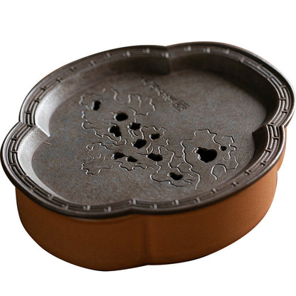 Antique Style Ceramic Tea Plate Water Reservoir Tea Tray Metal Holder For Teapot