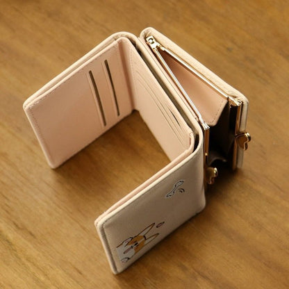 Women Wallet Small Cute Bag Short Leather Purse Clutch Polyester 3*8.5*10.5 CM