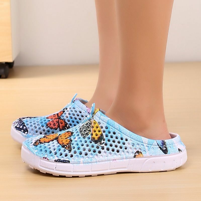 Summer Sandals Mesh Shoes Breathable Beach Slippers Water Hollow Wading Rubber