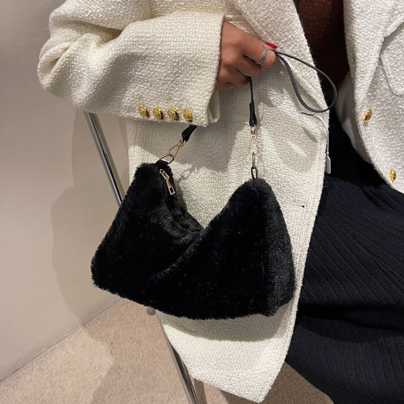 Faux Fur Shoulder Bags Small Soft Crossbody Winter Solid Luxury Warm Handbags