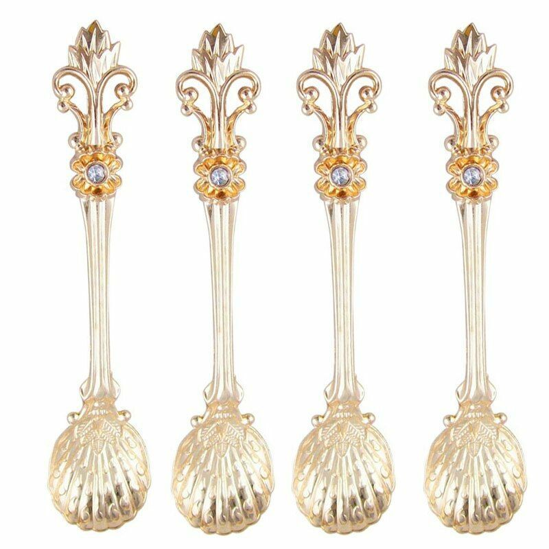 4Pcs/Set 11cm Royal Style Metal Carved Coffee Tea Spoon Vintage Antique Flatware