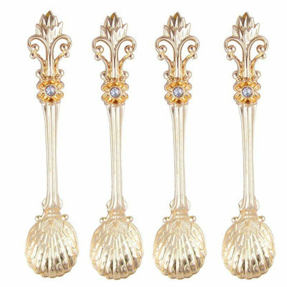 4Pcs/Set 11cm Royal Style Metal Carved Coffee Tea Spoon Vintage Antique Flatware