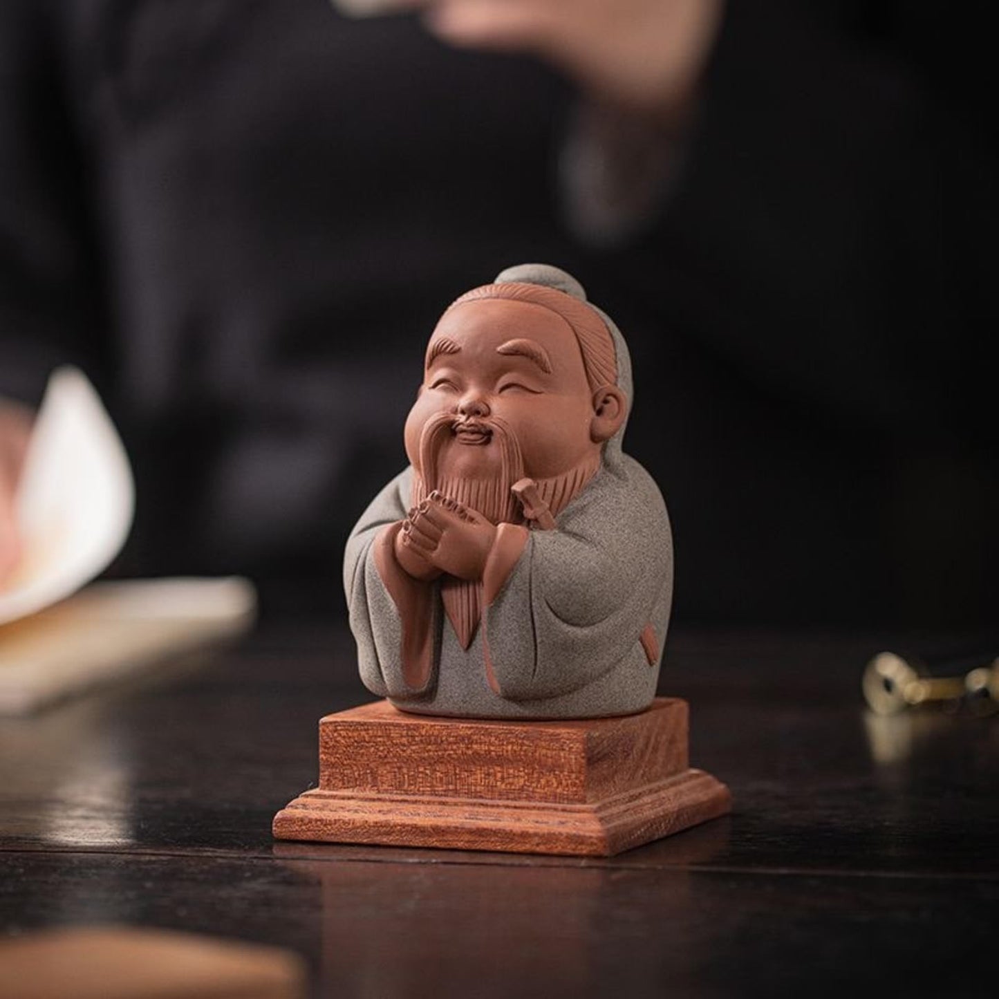 Elderly Statue Tea Pet with Tea Strainer 12cm Handcraft Sculpture Characters Art