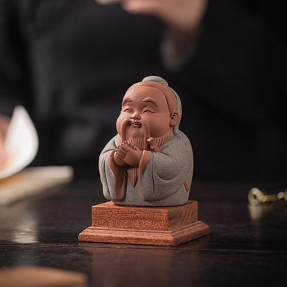 Elderly Statue Tea Pet with Tea Strainer 12cm Handcraft Sculpture Characters Art