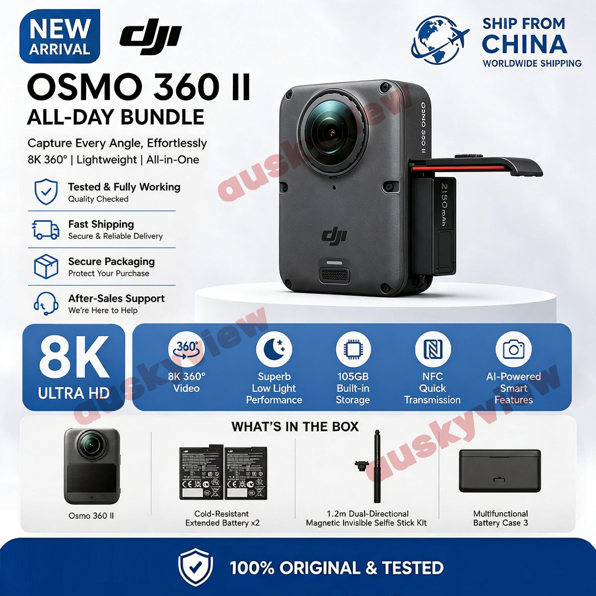 DJI Osmo 360 II Adventure Bundle 8K 60fps 360° Action Camera Battery Case Selfie
