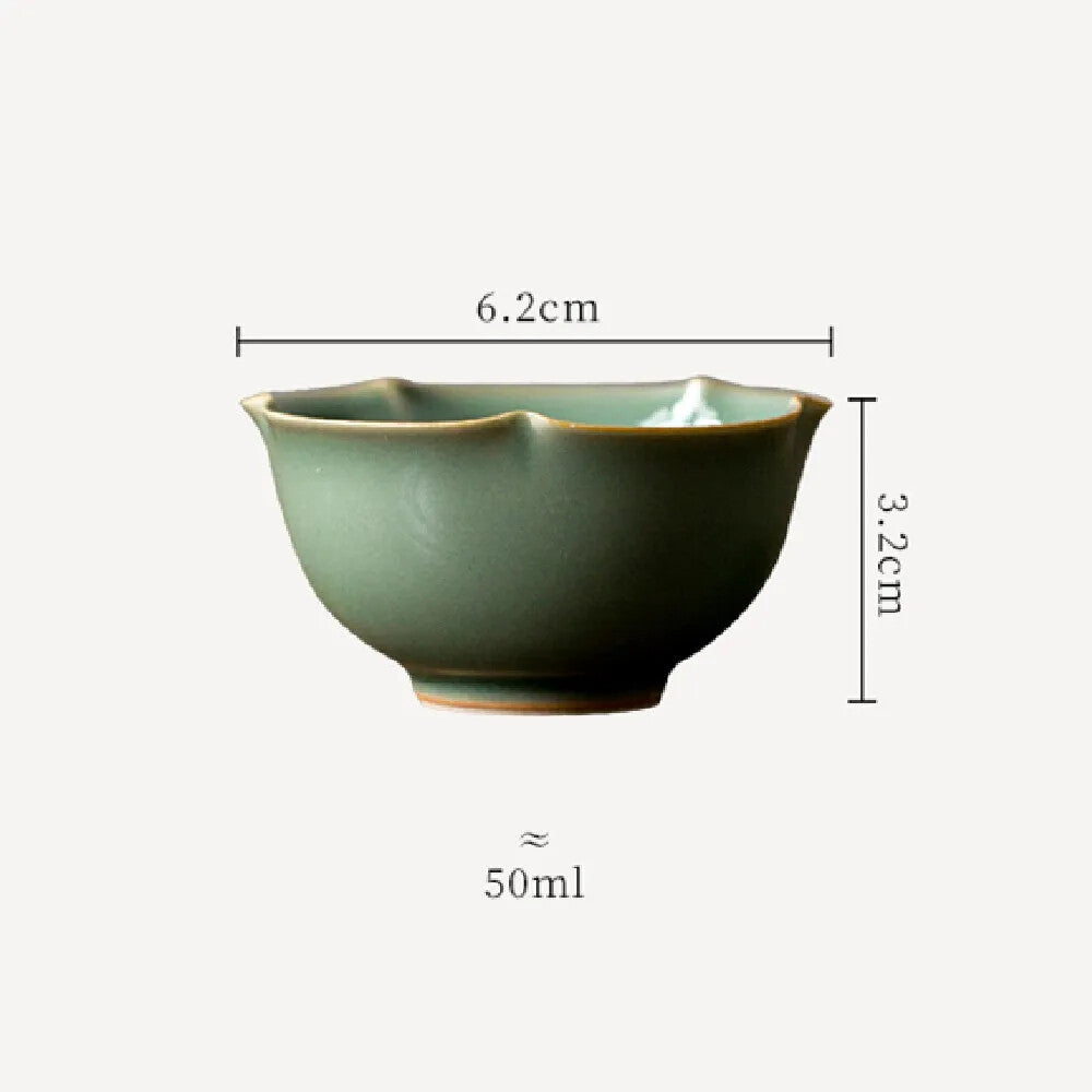 2pc/Set Handmade Yue Kiln Celadon Teacups Flower Mouth Ceramic Cup Household