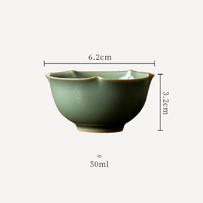 2pc/Set Handmade Yue Kiln Celadon Teacups Flower Mouth Ceramic Cup Household