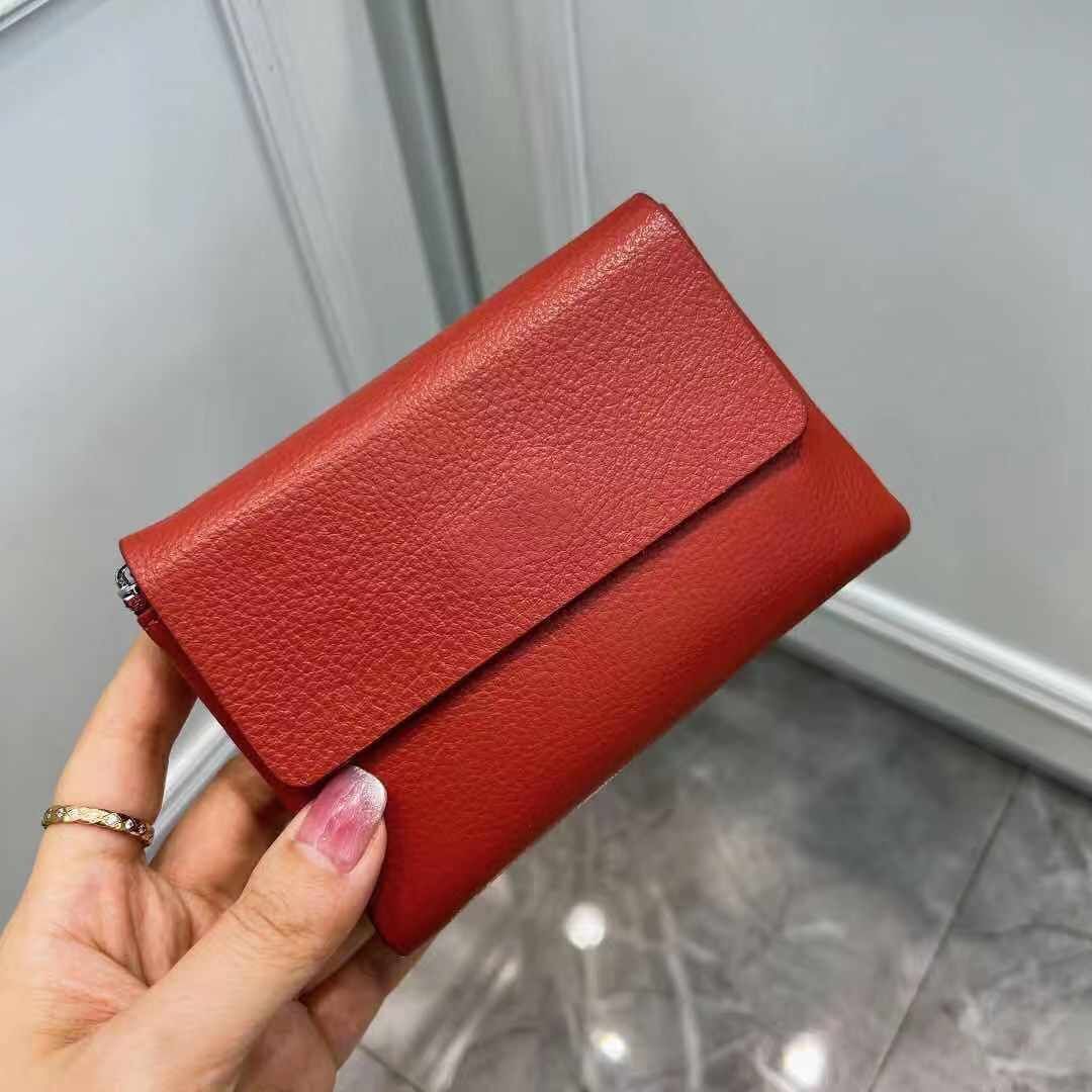 Soft Genuine Cow Leather Short Zipper Wallet Tri Fold Coin Card Holder Money Bag