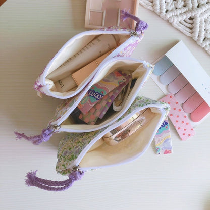 Small Cosmetic Make Up Bag Cotton Floral Organizer Bag Women Lipstick Case Purse