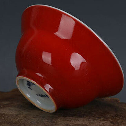 8.1cm Chinese Jingdezhen Antique Red Glaze Porcelain Teacup Home Decoration