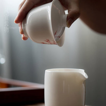 130ml Handmade Gaiwan Teacup Porcelain Bamboo Tureen Kungfu Tea Set