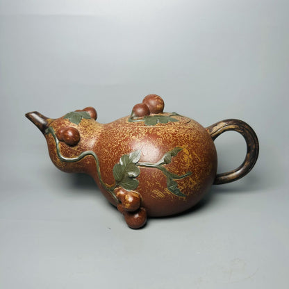 Vintage Chinese Yixing Purple Clay Teapot Zisha Ceremony Ceramic Gourd Teaware