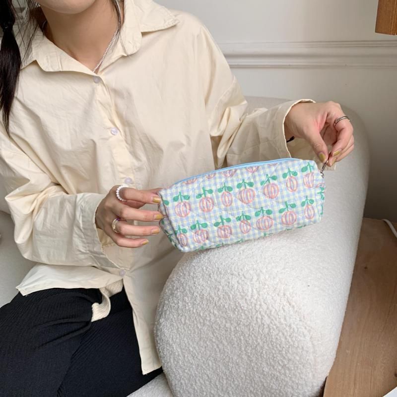 Small Makeup Bag Zipper Cosmetic Pouch Brush Storage Cases 19*8*6 CM Cotton 1 PC