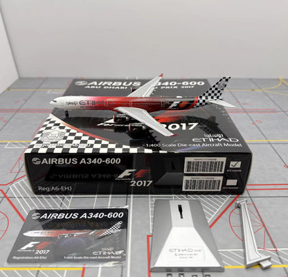 1:400 YY Wings ETIHAD AIRBUS A340-600 2017 Flap Down Airplane Diecast Model